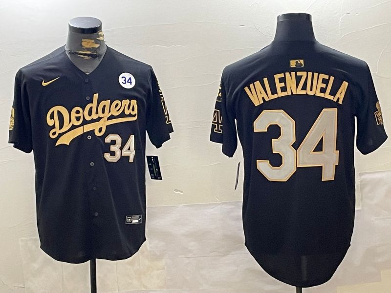 Men Los Angeles Dodgers 34 Valenzuela Black Gold Game 2024 Nike MLB Jersey style 12021